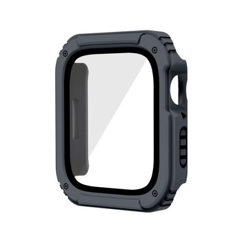 Apple Watch 1-3 (42 mm), Plastový ochranný kryt s ochranným sklom displeja, stredne odolný proti nárazu, bez remienka, sivý