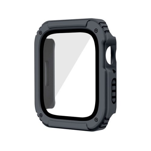 Apple Watch 7 (45 mm), Plastové ochranné puzdro s ochranným sklom na displej, stredne odolné proti nárazu, bez remienka, sivé