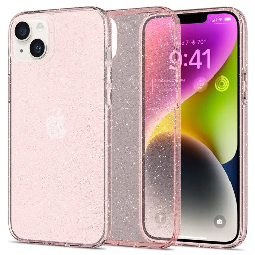 Apple iPhone 14, silikónové puzdro, Spigen Liquid Crystal Glitter, číre/červenozlaté