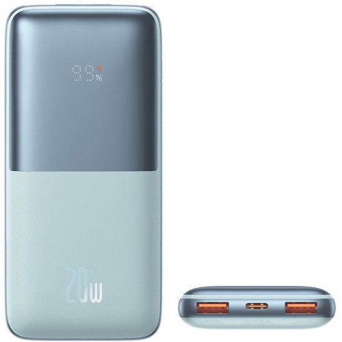 Externá batéria, 10000 mAh, 20 W, pre smartfóny a TabletPC, 2 x zásuvka USB, 1 x zásuvka USB typu C, LED displej, rýchle nabíjanie, Baseus Bipow Pro, PPBD040103, modrá