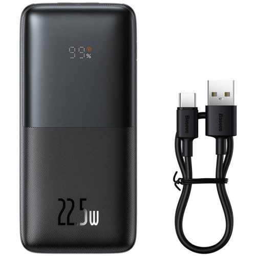 Externá batéria, 10000 mAh, 22,5 W, pre smartfóny a TabletPC, 2 x zásuvka USB, 1 x zásuvka USB typu C, kábel USB na USB typu C, LED displej, rýchle nabíjanie, Baseus Bipow Pro, PPBD040001, čierna