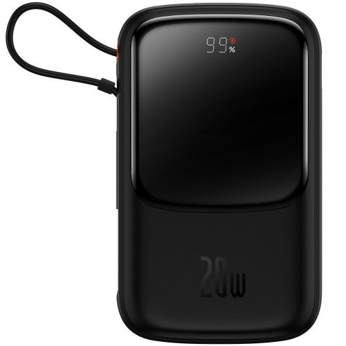Externá batéria, 20000 mAh, 20 W, pre Smartphone a TabletPC, zásuvka USB, zásuvka USB Type-C, s integrovaným káblom Lightning, LED displej, rýchle nabíjanie, Baseus QPOW, PPQD-H01, čierna