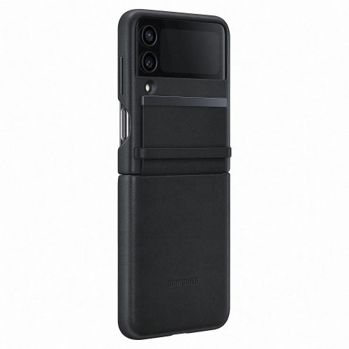 Samsung Galaxy Z Flip4 SM-F721B, Plastový zadný kryt, kožený chrbát, čierny, výrobný