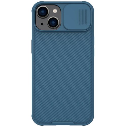 Apple iPhone 14, plastová zadná strana + silikónový rám, stredne odolná proti nárazu, ochrana fotoaparátu, pruhovaný vzor, Nillkin CamShield Pro, modrá