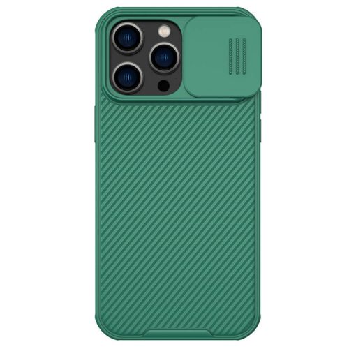 Apple iPhone 14 Pro Max, Plastový chrbát + silikónový rám, stredná ochrana proti nárazu, ochrana fotoaparátu, pruhovaný vzor, Nillkin CamShield Pro, zelená