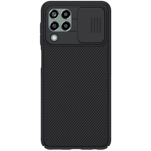 Samsung Galaxy M33 5G SM-M336B, Plastový zadný kryt, stredne odolný proti nárazu, ochrana fotoaparátu, pruhovaný vzor, Nillkin CamShield, čierny