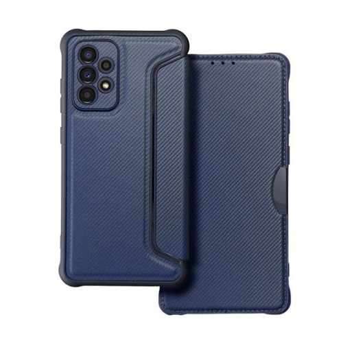 Samsung Galaxy A53 5G SM-A536U, Puzdro s bočným otváraním, päta so vzduchovým vankúšom, kožený efekt, karbónový vzor, Razor Book, modré