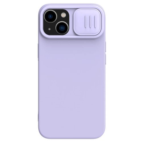 Apple iPhone 14, silikónové puzdro, stredne odolné proti nárazu, ochrana fotoaparátu, kompatibilné s nabíjačkou Magsafe, Nillkin CamShield Silky Magnetic, fialová