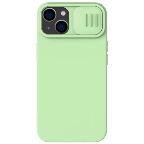 Apple iPhone 14, silikónové puzdro, stredne odolné proti nárazu, ochrana fotoaparátu, kompatibilné s nabíjačkou Magsafe, Nillkin CamShield Silky Magnetic, zelená