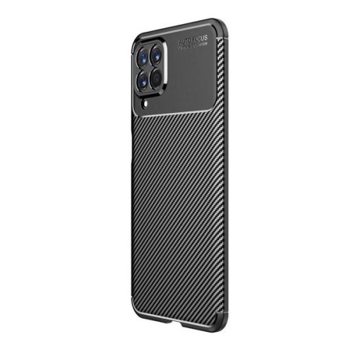 Samsung Galaxy M53 5G SM-M536B, silikónové puzdro, stredne odolné proti nárazu, vznášací roh, karbónový vzor, čierne, továrenské.
