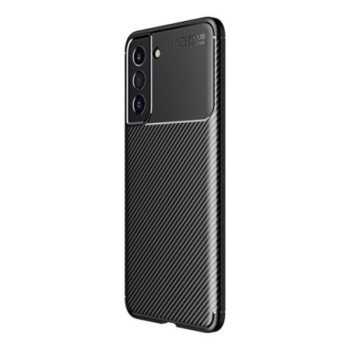 Samsung Galaxy S21 FE 5G SM-G990, silikónové puzdro, stredne odolné proti nárazu, päta so vzduchovým vankúšom, karbónový vzor, čierne