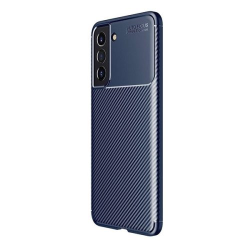 Samsung Galaxy S21 FE 5G SM-G990, silikónové puzdro, stredne odolné proti nárazu, päta so vzduchovým vankúšom, karbónový vzor, tmavomodré