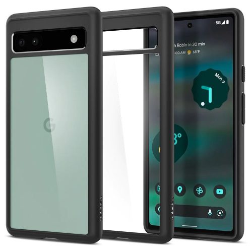 Google Pixel 6a, plastový zadný kryt + silikónový rám, Spigen Ultra Hybrid, priehľadný/čierny