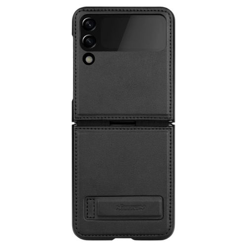Samsung Galaxy Z Flip4 SM-F721B, Plastový zadný kryt, zadná strana s koženým efektom, so stojanom, Nillkin Qin Vegan, čierny