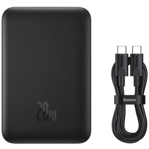 Externá batéria, 6000 mAh, 20 W, pre Phone a TabletPC, zásuvka USB Type-C, s káblom USB Type-C, LED, s nabíjačkou kompatibilnou s Magsafe, rýchle nabíjanie, Baseus Magnetic Mini, PPCX020001, čierna