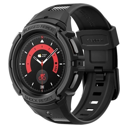Samsung Galaxy Watch 5 Pro SM-R925F, silikónové nárazuvzdorné ochranné puzdro s remienkom, Spigen Rugged Armor Pro, čierne