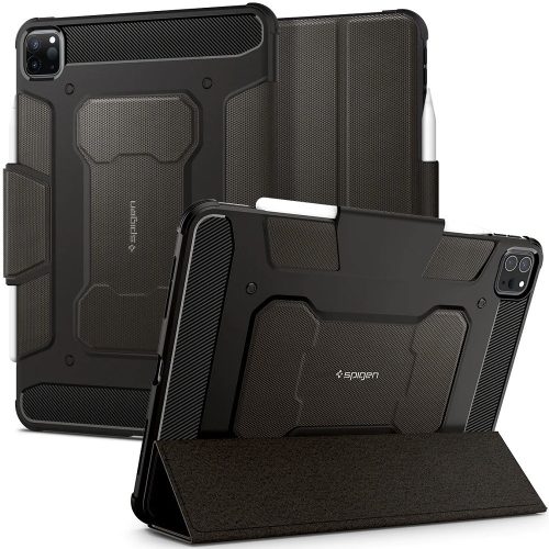 Apple iPad Pro 11 (2020 / 2021 / 2022), Puzdro typu Folder, stredne odolné proti nárazu, s držiakom Apple Pencil, Spigen Rugged Armor, sivé