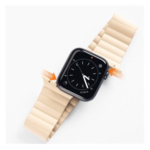 Apple Watch Ultra (49 mm), silikónový remienok s magnetickým zapínaním, reťaz Dux Ducis, béžová
