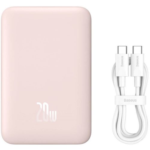 Externá batéria, 6000 mAh, 20 W, pre Phone and TabletPC, zásuvka USB Type-C, USB Type-C s káblom, LED, nabíjačka kompatibilná s Magsafe, rýchle nabíjanie, Baseus Magnetic Mini, PPCX020004, ružová