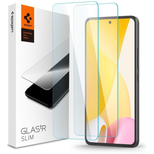 Xiaomi 12 Lite, ochranná fólia displeja, (NEohýba sa na zahnutej časti!), tvrdené sklo, Spigen Glastr Slim, číra, 2 ks / balenie