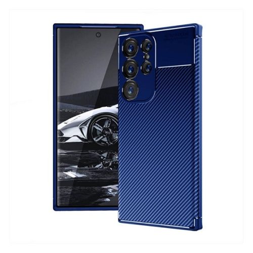 Samsung Galaxy S23 Ultra SM-S918, silikónové puzdro, stredne odolné proti nárazu, bublinková päta, uhlíkový vzor, tmavomodré