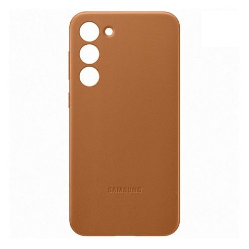 Samsung Galaxy S23 Plus SM-S916, Plastový zadný kryt s koženou zadnou časťou, hnedý, výrobný