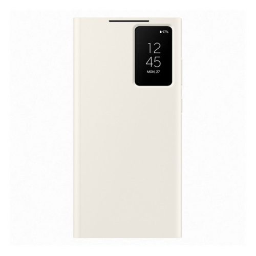 Samsung Galaxy S23 Ultra SM-S918, Bočné otváracie puzdro s indikátorom hovoru a držiakom na kartu, Smart View Wallet, krémové, továrenské
