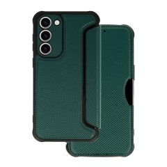   Samsung Galaxy A14 4G / A14 5G SM-A145F / A146B, Bočné otváracie puzdro, vznášací roh, kožený efekt, karbónový vzor, Razor Book, zelená