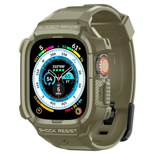 Silikónové nárazuvzdorné ochranné puzdro s remienkom na hodinky Apple Watch Ultra (49 mm), Spigen Rugged Armor Pro, zelené