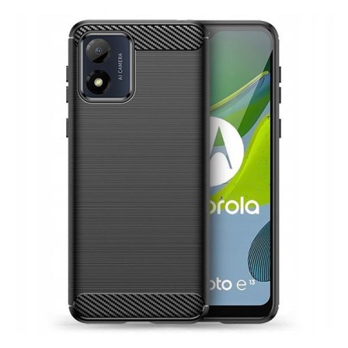 Motorola Moto E13, silikónové puzdro, stredne odolné proti nárazu, brúsené, karbónový vzor, čierne