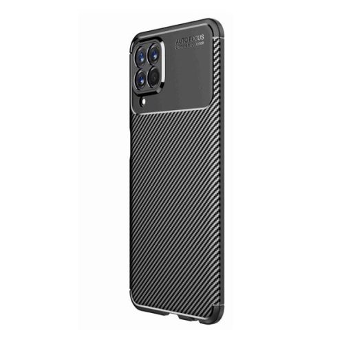 Samsung Galaxy M33 5G SM-M336B, silikónové puzdro, stredne odolné proti nárazu, päta s kapucňou, karbónový vzor, čierne