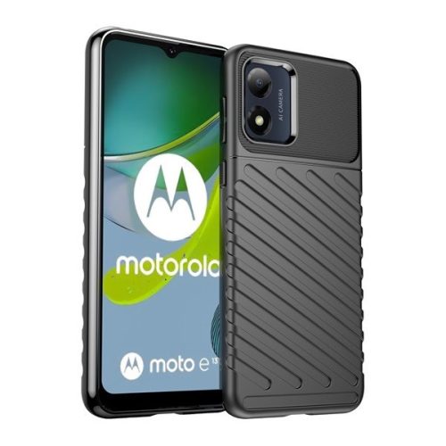 Motorola Moto E13, silikónové puzdro, stredne odolné proti nárazu, vypuklý pruhovaný vzor, čierne