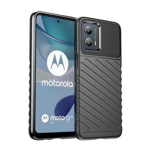 Motorola Moto G53, silikónové puzdro, stredne odolné proti nárazu, vypuklý pruhovaný vzor, čierne