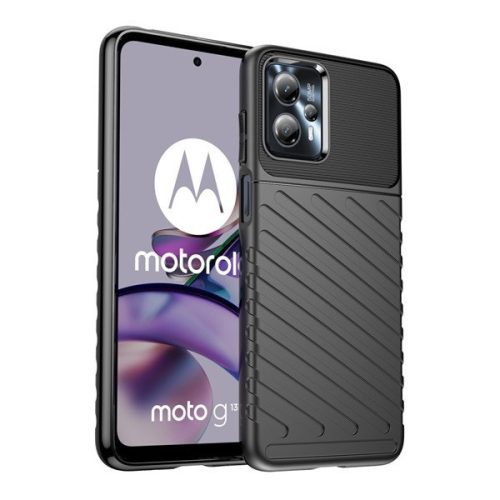 Motorola Moto G13 / G23, silikónové puzdro, stredne odolné proti nárazu, vypuklý pruhovaný vzor, čierne