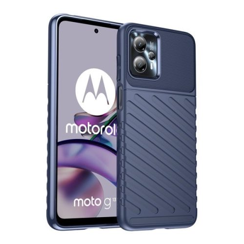 Motorola Moto G13 / G23, silikónové puzdro, stredne odolné proti nárazu, vypuklý pruhovaný vzor, tmavomodré