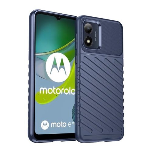 Motorola Moto E13, silikónové puzdro, stredne odolné proti nárazu, vypuklý pruhovaný vzor, tmavomodré