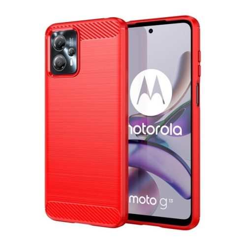 Motorola Moto G13 / G23, silikónové puzdro, stredne odolné proti nárazu, brúsené, karbónový vzor, červené