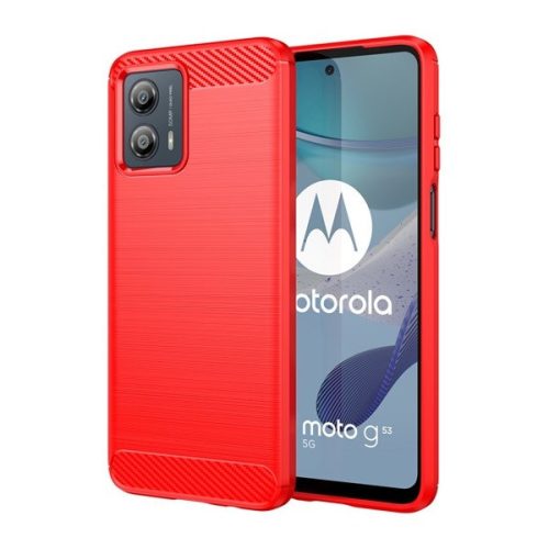 Motorola Moto G53, silikónové puzdro, stredne odolné proti nárazu, brúsené, karbónový vzor, červené