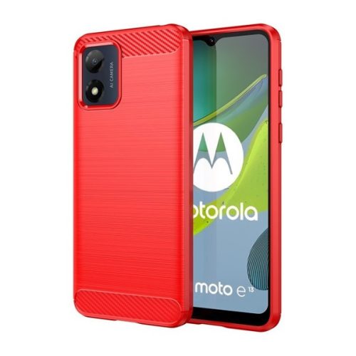 Motorola Moto E13, silikónové puzdro, stredne odolné proti nárazu, brúsené, karbónový vzor, červené