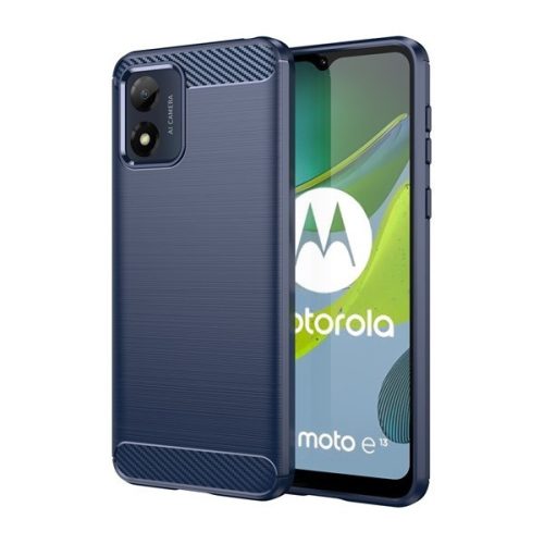 Motorola Moto E13, silikónové puzdro, stredne odolné proti nárazu, brúsené, karbónový vzor, tmavomodré