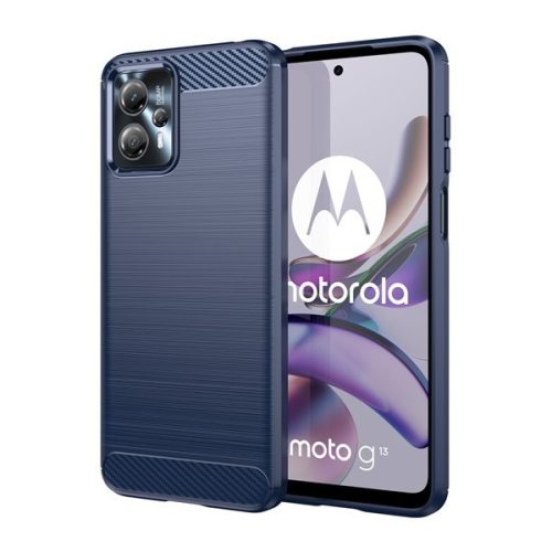 Motorola Moto G13 / G23, silikónové puzdro, stredne odolné proti nárazu, brúsené, karbónový vzor, tmavomodré