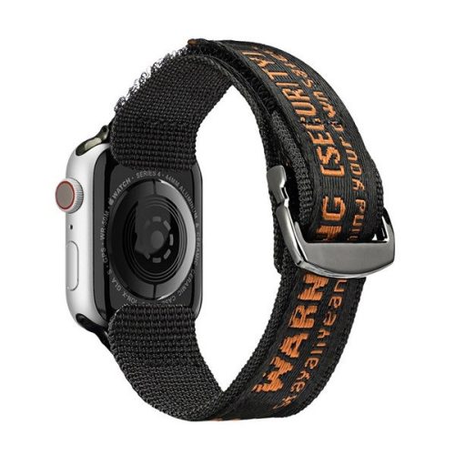 Apple Watch 1-6, SE (42 / 44 mm) / Watch 7-8 (45 mm) / Watch Ultra (49 mm), textilný remienok, zapínanie na suchý zips, nastaviteľný, priedušný, s nápisom, Dux Ducis Outdoor, čierna/oranžová