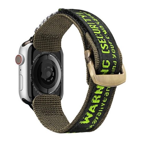 Apple Watch 1-6, SE (42 / 44 mm) / Watch 7-8 (45 mm) / Watch Ultra (49 mm), textilný remienok, zapínanie na suchý zips, nastaviteľný, priedušný, s nápisom, Dux Ducis Outdoor, čierna/zelená