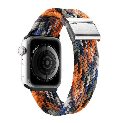 Apple Watch 1-6, SE, SE (2022) (38 / 40 mm) / Watch 7-8 (41 mm), textilný remienok, nastaviteľný, maskáčový vzor, Dux Ducis Mixture, vzorovaný/oranžový