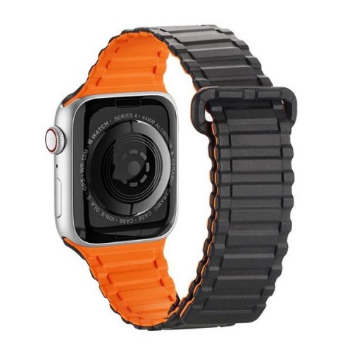 Apple Watch 1-6, SE, SE (2022) (42 / 44 mm) / Watch 7-8 (45 mm) / Watch Ultra (49 mm), silikónový remienok, magnetické zapínanie, Dux Ducis Armor, čierna/oranžová