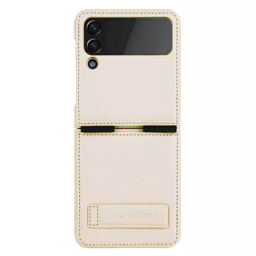 Samsung Galaxy Z Flip4 SM-F721B, plastový zadný kryt, zadný kryt s koženým efektom a stojanom, Nillkin Qin Vegan, zlatý