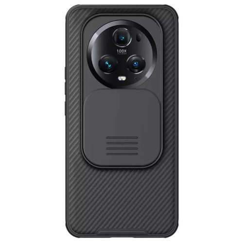 Huawei Honor Magic 5 Pro, plastová zadná strana + silikónový rám, stredne odolná proti nárazu, ochrana fotoaparátu, pruhovaný vzor, Nillkin CamShield Pro, čierna