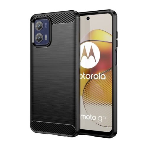 Motorola Moto G73 5G, silikónové puzdro, stredne odolné proti nárazu, brúsené, karbónový vzor, čierne