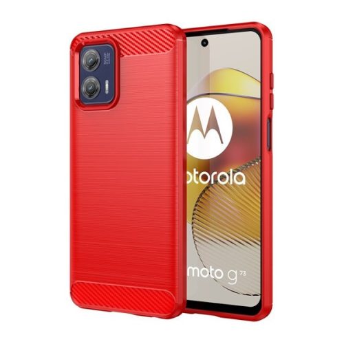 Motorola Moto G73 5G, silikónové puzdro, stredne odolné proti nárazu, brúsené, karbónový vzor, červené