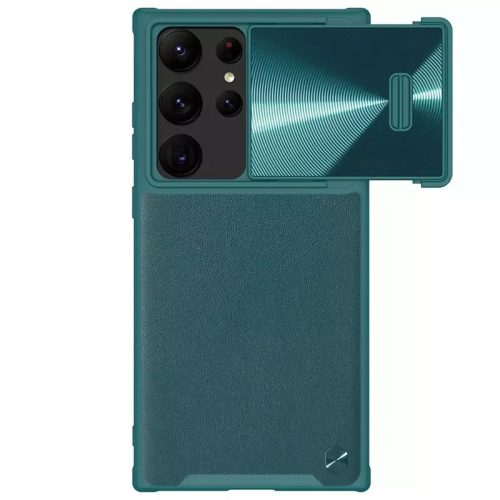 Samsung Galaxy S23 Ultra SM-S918, plastový zadný kryt, silikónový rám, ochrana fotoaparátu, stredne odolný proti nárazu, zadný kryt s koženým efektom, Nillkin CamShield Leather "S", zelený